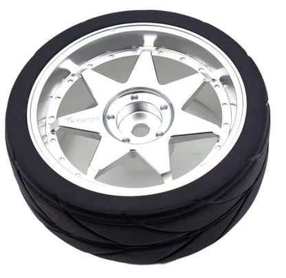 1/10 RC Drift Tires and Aluminum Wheels Rims Rally Racing Tyres 12mm Hex for 1:10 Scale On Road Touring Street Car Tamiya Traxxas HPI KYOSHO XV02 XV01 TT01 TT02 PTG2 A959 4PCS (Silver) P2501 - color: Silver