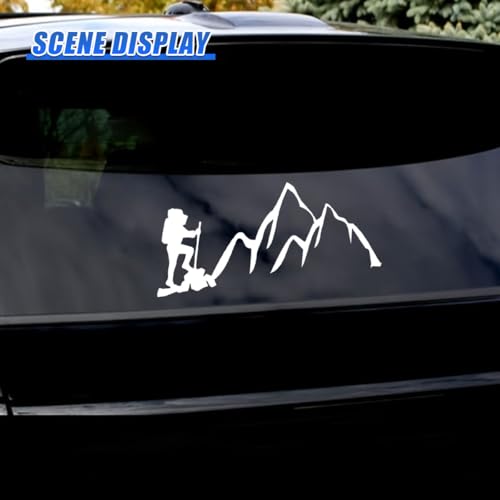 Craedli 2PCS Hiker Mountain Sticker Car Decal, 7.8"×3.3" Waterproof Vinyl Adventure Sticker, Outdoor Nature Hiking Car Window Bumper Decals for SUV Truck Auto Laptop (White) - color: White