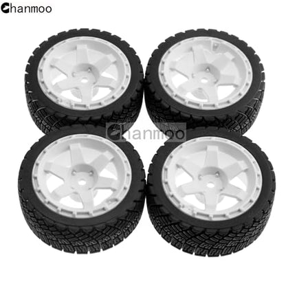 1/10 Rally Tires and Plastic Drift Wheels 12mm Hex RC On Road Tyres for 1:10 Scale Street Car Tamiya TT01 TT02 XV01 TA06 A959 PTG2 144001 HPI KYOSHO HSP PTG2 Traxxas 4PCS
