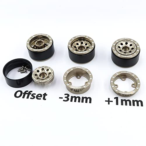 Adjustable Offset 1.0 Beadlock Wheels Champagne Color, Negative & Positive Heavy Rims 21g/Rim for Axial SCX24 90081 Other 1/24 RC Micro Crawler, (4-Pack) - color: Champagne