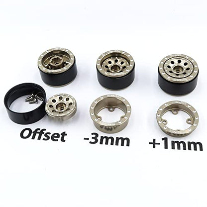 Adjustable Offset 1.0 Beadlock Wheels Champagne Color, Negative & Positive Heavy Rims 21g/Rim for Axial SCX24 90081 Other 1/24 RC Micro Crawler, (4-Pack) - color: Champagne