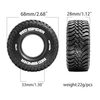 REDSPIDER 1.3" RC Crawler Tires with Foam Inserts, 68mm All Terrain for 1/18 TRX4M FCX18, 1/24 SCX24 AX24 FCX24 Micro Crawler Upgrade Parts, 4PCS (Tires)