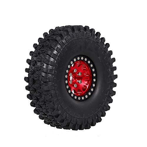 GoolRC 4PCS 1.9 Inch RC Crawler Rubber Tires with Metal Rim for 1/10 RC Rock Crawler Traxxas TRX-4 TRX-6 Axial Scx10 90046 RC4WD RC Car Parts (Red) - color: Red