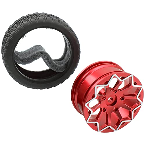 ShareGoo Metal Wheel Rims with Rubber Tire RC 12mm Hex Compatible with HSP Tamiya Kyosho RedCat Sakura WLtoys 1/10 RC On-Road Racing Touring Car (Red) - color: Red