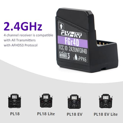 FGr4D Receiver Built-in Dual-Antenna PWM/PPM/i-BUS2/S.Bus/i-Bus Output Receiver for All AFHDS 3 Transmitter, Black