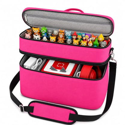 Bevegekos 2-Layer Carrying Case for Toniebox Gen 1 & 2, Holds 25+ Figures | 600D polyester, foam-padded interior, fits headphones & charging station, adjustable strap, perfect for travel and daily use - color: Rosy