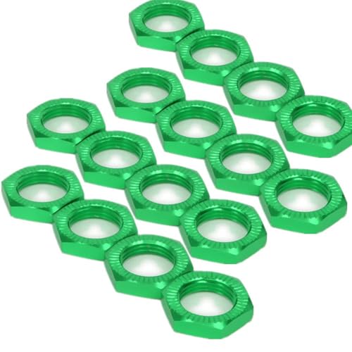 Aluminum 17mm Wheel Nut Thread 1.0mm for 1/7 1/8 RC Model Car ARRMA 6s HSP Redcat Himoto Monster Trucks Off Road Buggy Upgraded Parts 16 pcs/Set (Green) - color: Green