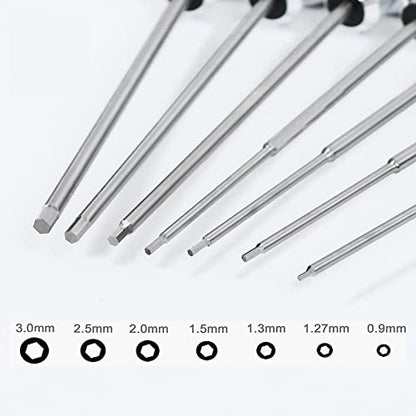 Drone Tool Kit -7Pcs RC Hex Driver Set – Steel 0.9mm Allen Wrench 1.27mm 1.3mm 1.5mm 2.0mm 2.5mm 3.0mm Aluminum Handle Steel Hexagon Screwdriver for traxxas RC Car Truck FPV Helicopter - size: 7pcs Silver