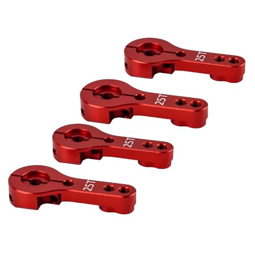 25T Metal Servo Arm Adjustable Split-Clamp Hard Aluminum Servo Horn Compatible with Standard Servos for RC Buggy/Car/Truck/Truggy (Pack of 4pcs, Red)