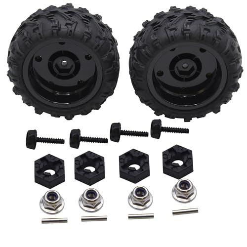 Blomiky 2 Pack 3.3 * 1.85 Inch Wheel Tires 12mm 4 Pack Hexes M4 Locknus and 10 * 2mm Pins 2.6mm Locknuts for Some 1/14 1/16 1/18 1/20 Scales XLH HBX RC Trucks / Q903 Tire Hex Pin