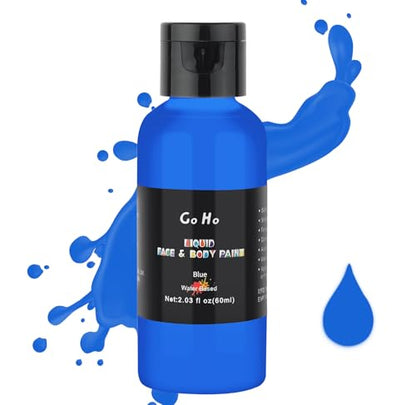 Go Ho Blue Face Body Paint(2.1 oz),Blue Makeup Water Based Face Paint and Body Paint for Airbrush Makeup Special FX, Cosplay, and Halloween Make up - color: Blue