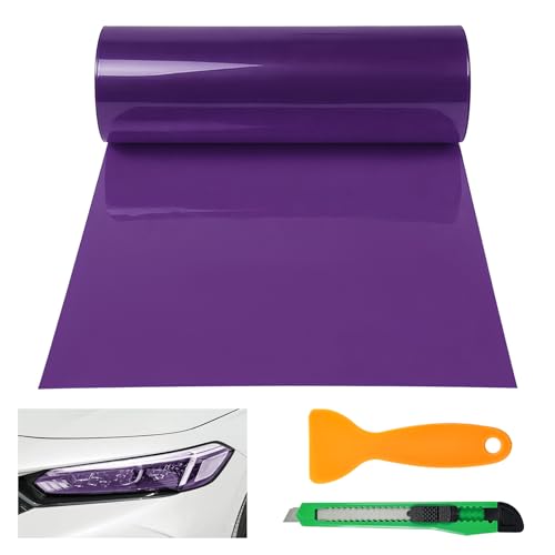 Car Light Tint Film, 12" × 48" Waterproof Headlight Vinyl Wrap Film Includes Squeegee & Cutter, Self-Adhesive Air-Release Wrap for Fog Lights, Taillights, and Headlights (Purple) - color: Purple