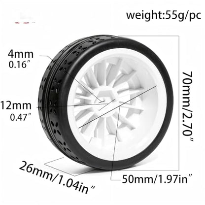 OD 70mm 1/10 RC Rally Racing Street Tires and Hard Plastic Wheels 12mm Hex for MJXRC 10304 Tamiya TT01 TT02 XV02 XV01 TA06 HPI KYOSHO PTG2 1:10 Scale On Road Drift Touring Car 4PCS (White) - color: White