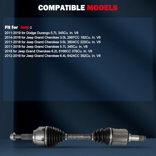 CCIYU Front Left CV Axle Drive Shafts for Jeep Grand Cherok- 2011-2022 | CV Axle Shaft Assembly for Dodge Durang- 2011-2024 66-3732 - size: 17-5786