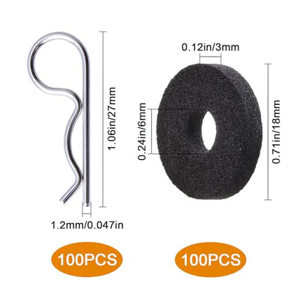 HobbyPark 200pcs RC Clips Pins & Foam Washers for 1/10 1/12 Scale Traxxas Redcat HPI Himoto HSP Exceed RC Cars Parts Trucks Buggies Body Shell Replacement (Silver Clips) - color: Silver Clips