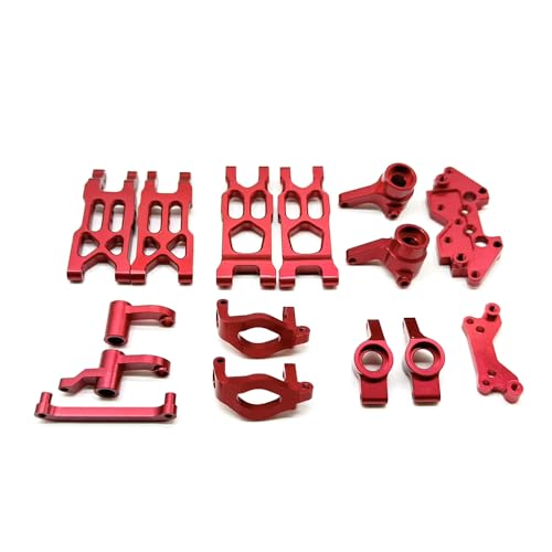 15Pc/Set Compatible with HAIBOXING 1/18 RC Car Parts, Metal Upgrade Parts Suspension Arm Steering Knuckle Wheel Hub Shock Tower for HBX 18859 18858 18857 18856 RC Cars Accessories (Red) - color: Red