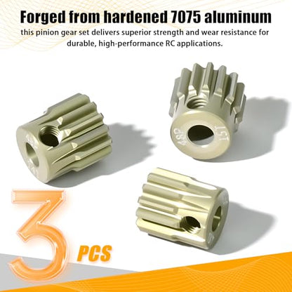3PCS 48P Pinion Gear Set 7075 Aluminum Alloy 3.175mm Shaft 13T 14T 15T with Screws & Hex for 1/10 RC Arrma Traxxas HPI Sakura Losi Axial SCX10 Tamiya Monster Truck Buggy Motor Gears Upgrade - size: 13 14 15T