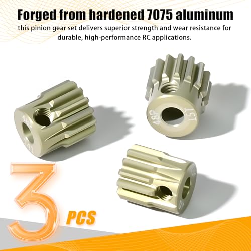 3PCS 48P Pinion Gear Set 7075 Aluminum Alloy 3.175mm Shaft 13T 14T 15T with Screws & Hex for 1/10 RC Arrma Traxxas HPI Sakura Losi Axial SCX10 Tamiya Monster Truck Buggy Motor Gears Upgrade - size: 13 14 15T