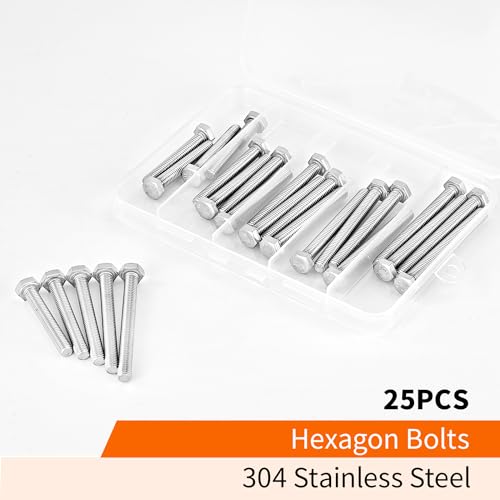M6 x 40mm 45mm 50mm 55mm 60mm Heavy Duty Hexagon Bolts Hex Head Screws, 304 Stainless Steel, Metric, Machine Fully Thread, Bright Finish, Assortment Kit 25PCS - size: M6 x 40/45/50/55/60mm (25PCS)
