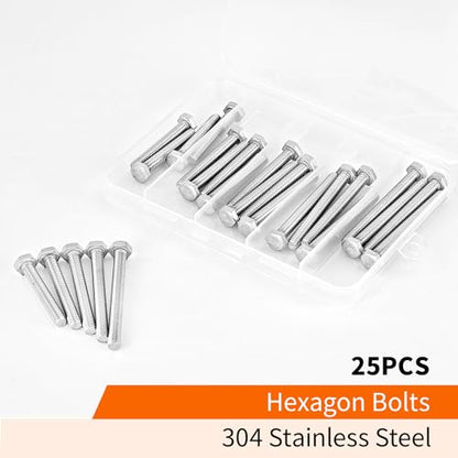 M6 x 40mm 45mm 50mm 55mm 60mm Heavy Duty Hexagon Bolts Hex Head Screws, 304 Stainless Steel, Metric, Machine Fully Thread, Bright Finish, Assortment Kit 25PCS - size: M6 x 40/45/50/55/60mm (25PCS)
