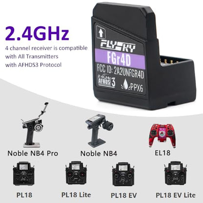 Goolsky Flysky FGr4D Receiver, 2.4GHz 4CH Waterproof Receiver Built-in Dual Antenna Compatible with Flysky All AFHDS 3 RC Transmitter Noble NB4 PL18 EL18 for RC Car Boat