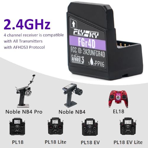 GoolRC Flysky FGr4D Receiver, 2.4GHz 4 Channels AFHDS 3 Receiver Built-in Dual Antenna PWM/PPM/i-BUS2/S.Bus/i-Bus Output Compatible with Flysky Noble NB4 PL18 EL18 RC Transmitter for RC Car Boat