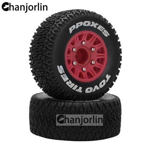 1/10 1/8 RC Short Course Truck Tires OD 112mm and Wheels 12mm 14mm 17mm Hex for 1:8 1:10 Scale Off Road Truck Car Traxxas Slash 2WD 4×4 Axial Losi Redcat Rc4wd Arrma Senton 4PCS (Red) - color: Red