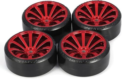 Hard Plastic 63mm Drift Car Tyres 12mm Wheels for 1/10th Scale HSP Tamiya HPI Kyosho TT02 Road Drift Car Hard Tyre Replacement, Set of 4 (Red) - color: Red