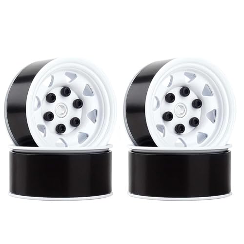 4PCS 1.55 inch Metal Beadlock Wheel Hub RC Car Aluminum Alloy Wheel Rim Compatible with 1/10 RC Crawler Car Model D90 TF2 Tamiya CC01 CC02 LC70 LC80 (White) - color: White