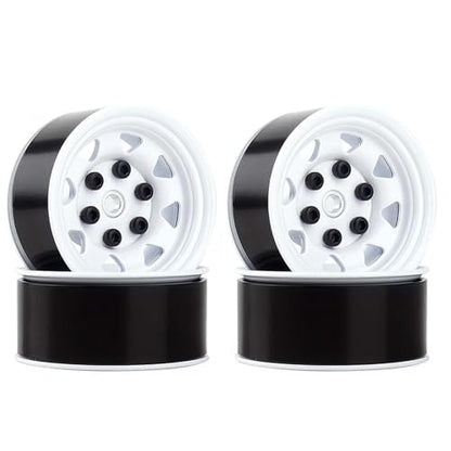 4PCS 1.55 inch Metal Beadlock Wheel Hub RC Car Aluminum Alloy Wheel Rim Compatible with 1/10 RC Crawler Car Model D90 TF2 Tamiya CC01 CC02 LC70 LC80 (White) - color: White