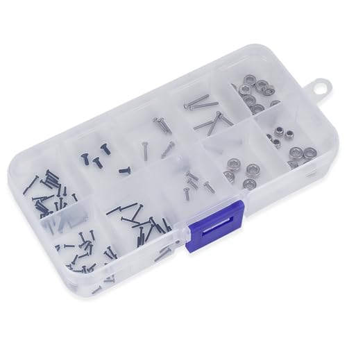 120PCS RC Screw Kit with Bearings for Axial SCX30, Stainless Steel M1 M1.4 M2 Hardware Set, Hex & Phillips Screws, Durable Upgrade Parts for 1/30 RC Crawler with Box