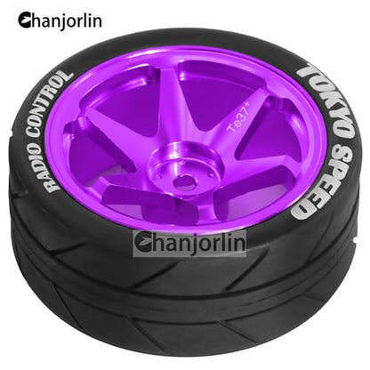 1/10 On Road Tires and Aluminum Wheels 12mm Hex RC Rally Racing Tyres OD 2.56" for Tamiya TT01 TT02 XV01 TA06 A959 PTG2 HPI KYOSHO PTG2 Traxxas 1:10 Street Touring Drift Car 4PCS (Purple) - color: Purple