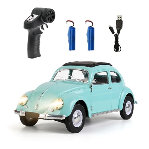 1/16 Scale D62MINI Retro RC Beetle Car, 2.4GHz 4CH Retro Racing Sport Car with High Speed & LED Light, Mini Drift Cars Gift for Adult(Blue/2 Battery)