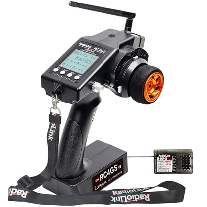 Radiolink RC4GS V3 5CH 2.4G RC Transmitter R6FG Gyro Receiver for Crawler | 2.4GHz Surface Radio Remote Controller Combo, 30 Models Storage for RC Drifting, Bash, Buggy Cars and Boats