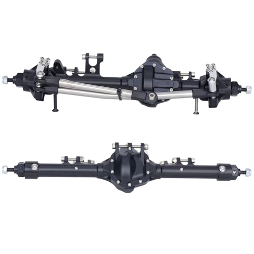 HD44 Axles, 1/10 RC Offset Straight Axles, CNC Aluminum Integrated Front & Rear Axles with High-Strength Steel Gears, for 1/10 RC Crawlers Vanquish VS4-10 & Axial SCX10 II Upgrades (Black) - color: Black