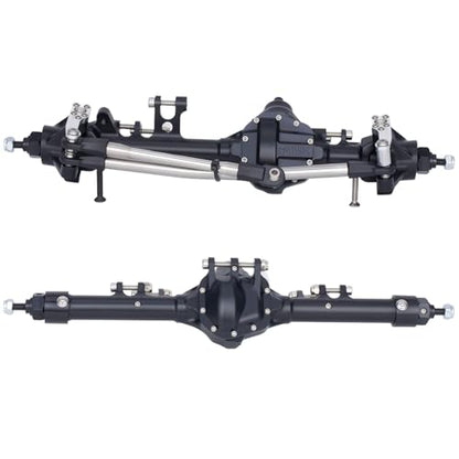 HD44 Axles, 1/10 RC Offset Straight Axles, CNC Aluminum Integrated Front & Rear Axles with High-Strength Steel Gears, for 1/10 RC Crawlers Vanquish VS4-10 & Axial SCX10 II Upgrades (Black) - color: Black