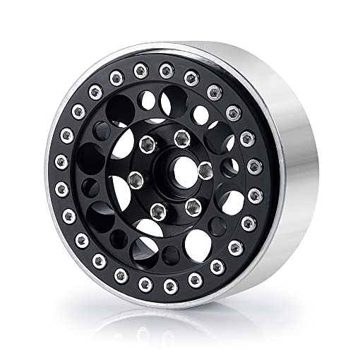 4pcs 2.2inch Aluminum RC Beadlock Wheel Replacement Ring for 1/10 RC Crawler Car 2.2" Wheels Rim (Black) - color: Black