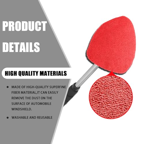 4 Pack Windshield Cleaning Tool with Extendable Handle, Red | aluminum ABS and microfiber body, pivoting head, reusable cloth pads, fits most vehicle glass, auto cleaning tools - color: Red