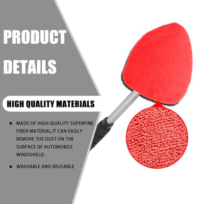 4 Pack Windshield Cleaning Tool with Extendable Handle, Red | aluminum ABS and microfiber body, pivoting head, reusable cloth pads, fits most vehicle glass, auto cleaning tools - color: Red
