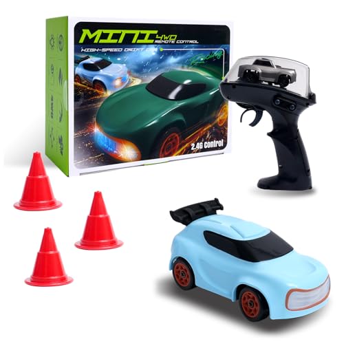 Mini RC Car, 1:64 Scale Toy Car & Remote Control Integrated Design. - color: Blue