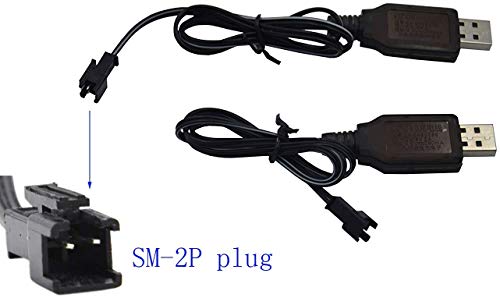 Blomiky 2 Pack SM-2P Ni-Cd or Ni-MH Battery Charger Cable for SY-E511 RC Excavator 4.8V NiCd or NiMH Battery 1:18 RC Car USB 4.8V 2