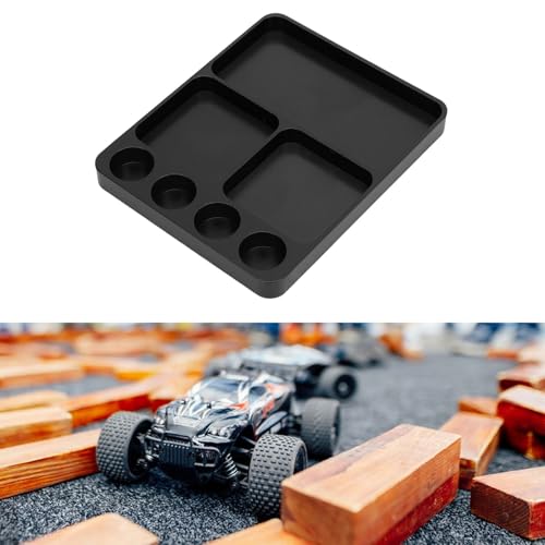 Metal RC Screw Tray, Aluminum Alloy Magnetic Screw Holder Plate for Secure Hold and Organized Parts Management in RC Model Repair, with Magnetic Pad Organizer for 1/10 Car Boat (Black)