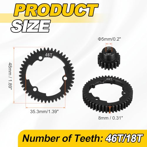 MECCANIXITY M1 Hardened Steel Spur Gear, 46T/18T 5mm Shaft Hardened Steel Upgrades Main Spur Gear for Brushless Brush Motor Model Car (Pack of 2, Black) - size: 46T/18T