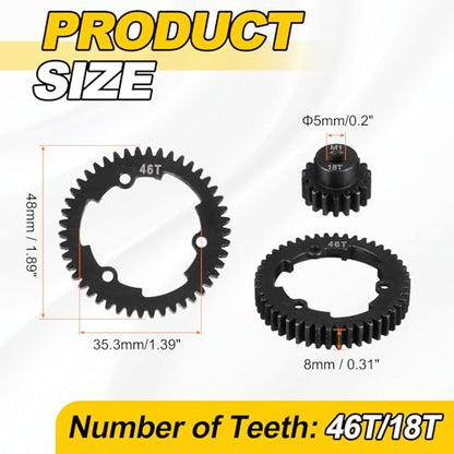 MECCANIXITY M1 Hardened Steel Spur Gear, 46T/18T 5mm Shaft Hardened Steel Upgrades Main Spur Gear for Brushless Brush Motor Model Car (Pack of 2, Black) - size: 46T/18T