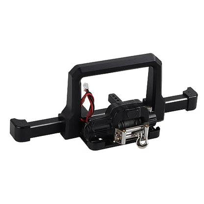 RC Car Front Bumper with Winch, Heavy Duty Aluminum Alloy Upgrade Part for Axial SCX10 II Crawler Accessories