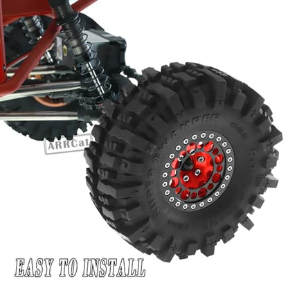 RC 1.9 Beadlock Wheels and Tires for 1/10 SCX10 SCX10 II 90046 SCX10 III AXI03007 SCX10 Pro TRX4 TRX6 Gen7/8 D90 VS4-10 MST CFX RC Crawler Car,Aluminum 1.9 Beadlock Wheel Rims and Tires,Red - color: Red for Axial SCX10