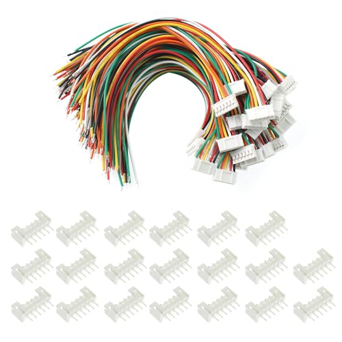 80Pcs Jst 2.0 Ph 6 Pin Connector Plug,Include 40pcs Mini 6 Pin Jst Ph2.0 Connector Plug Female with 150mm Cable Wire & 40pcs Male Micro Jst Ph2.0mm 6 Pin Connector Kit - size: Jst-2.0-Ph-6Pin-40pcs