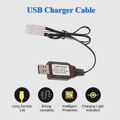 Fielect 2 Pcs 9.6V USB Charger Cable KET-2P 250MA Output Ni-Cd Ni-Mh Battery Pack for RC Excavator RC Cars