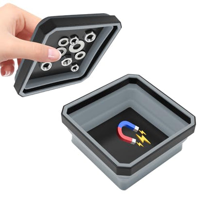 Collapsible Magnetic Parts Tray, 4.5 Inch Square Silicone Tray Holder with Double-Sided Magnetic Base, Foldable Tool Trays for Screw Bolts Nuts Pins Small Parts, Car Accessories (Gray) - color: Gray