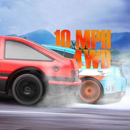 RACENT 1:24 Scale RC Drift Car, 10MPH 4WD Remote Control Car with LED Light, Racing and Drifting Wheels, 2 Rechargeable Batteries, Toy for Boys, Girls, Kids (Blue) - color: Cyan, size: 1:24 Scale